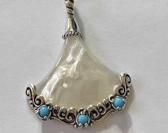 Carolyn Pollack Relios Enhancer Pendant, Sterling Silver MOP Turquoise Pendant, Relios Collection, Southwest Style, Designer Signed