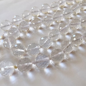 Antique Art Deco Rock Crystal Necklace, 1920s Triple Strand, 36 Inch  Quartz Faceted Bead Necklace, Wedding Necklace, Spectacular Sparkle