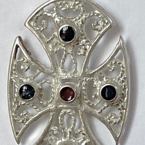 Sterling Maltese Cross Pendant Necklace, Sterling Filigree Enamel Cross Pendant, 19 Inch Chain, Malta Cross, Vintage Estate Jewelry