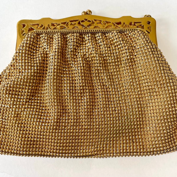 Art Deco Whiting and Davis Mesh Purse, Gold Mesh Clutch, Antique Handbag, Vintage Whiting and Davis