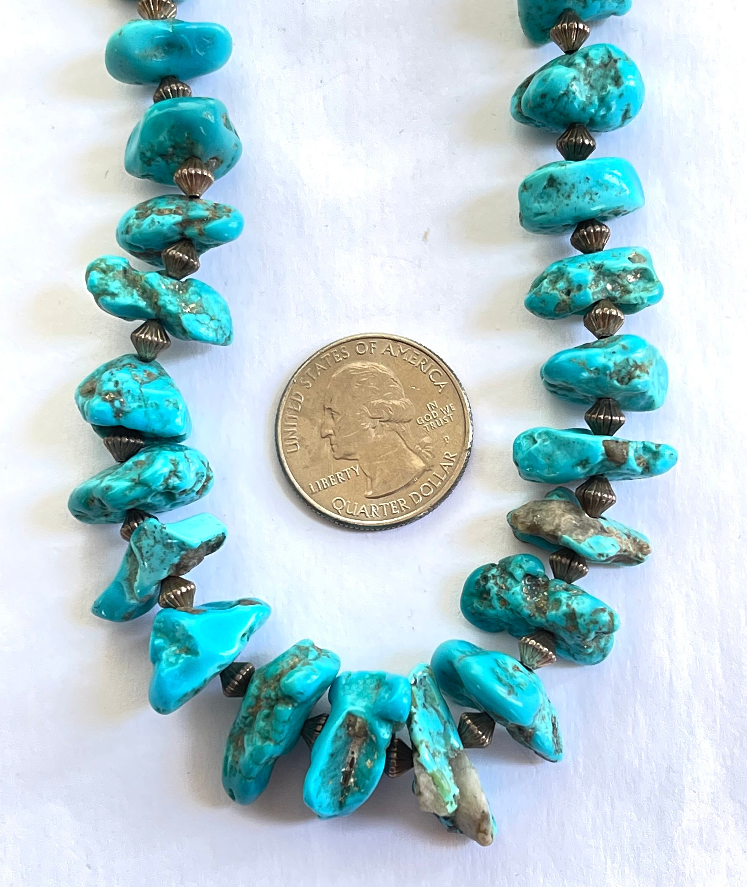 Navajo Sterling and Turquoise Nugget Necklace Natural Sleeping
