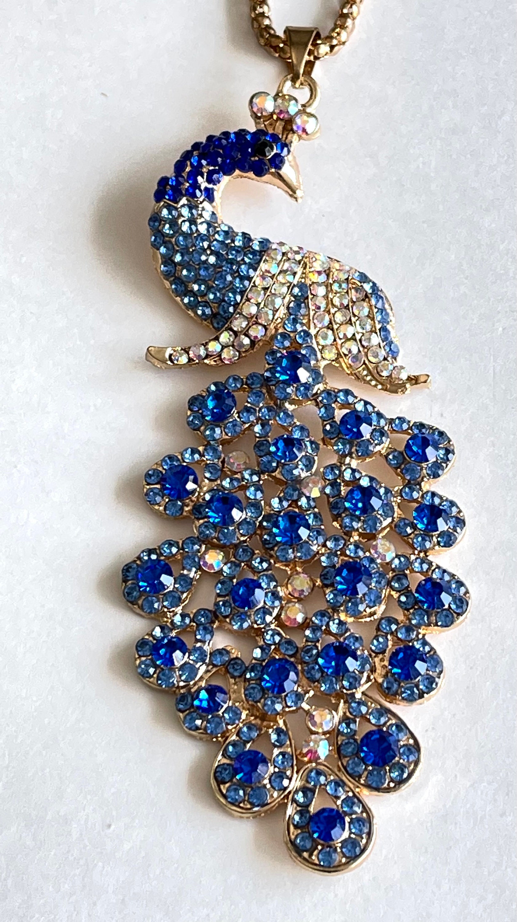 Vintage Rhinestone Peacock Pendant Necklace Spectacular Large Etsy