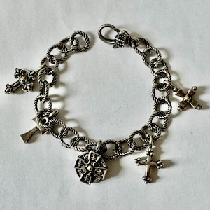Ann King Lagos Cross Charm Bracelet, Sterling 18K,  Lagos Crosses of the World Bracelet, Maltese Cross Bracelet, Vintage Designer Jewelry,
