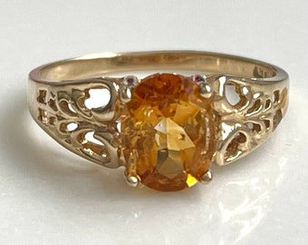 10K Filigree Citrine Ring, Oval Faceted Citrine, Size 9,  Vintage Citrine Gemstone Jewelry, November Birthstone