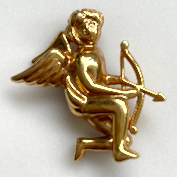 Krementz Cupid Brooch, Cupid Pin, Dart and Bow, Vintage Angel Jewelry