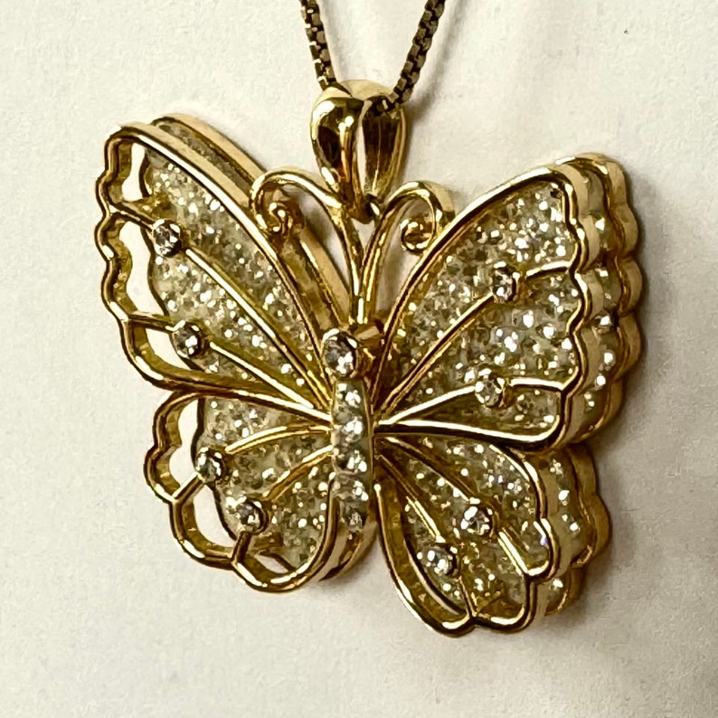 Jacmel Mauritus JCM Butterfly Pendant Necklace, Gold Over Sterling Crytal Butterfly Necklace, 18 Inch Chain, Vintage Butterfly Jewelry Gift image 4