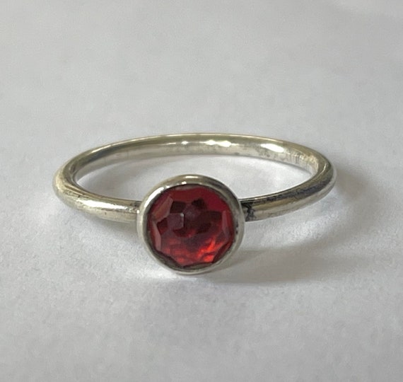 Pandora Sterling Garnet Solitaire Ring, Vintage S… - image 1