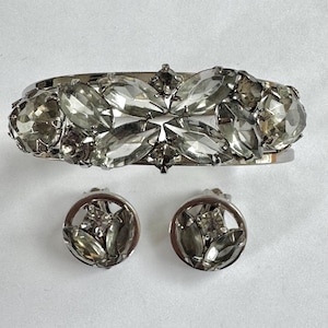 Juliana Demi Parure, Vintage D & E Bracelet Earrings Set, Clamper Bracelet, Clip Earrings,  Smoky Rhinestones, Vintage Mid Century Jewelry