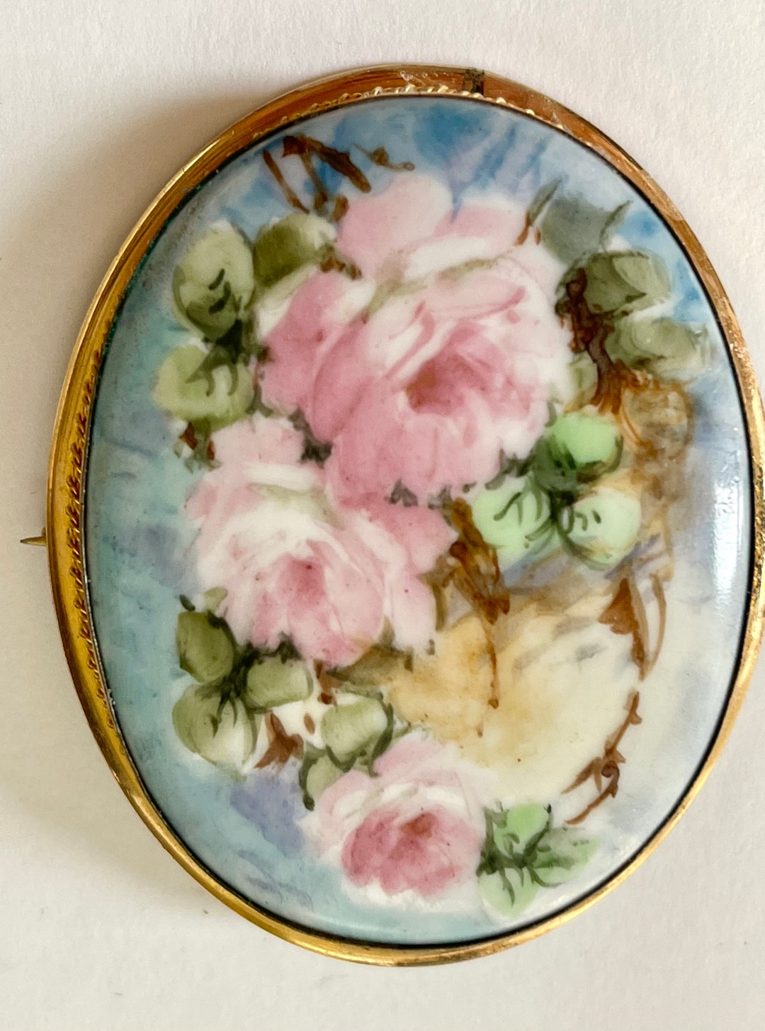 Antique Hand Painted Brooch Pendant Victorian Floral Pin Etsy