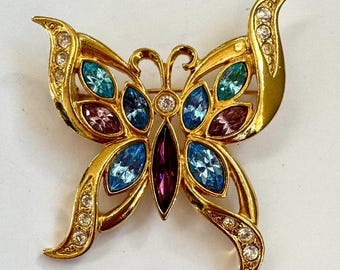 ヴィンテージ ラロコ バタフライ ブローチ：ピンクトパーズ＆ライン