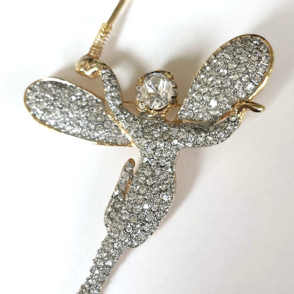 Vintage Fairy Trembler Brooch,  Pave Rhinestones, Trembler Wand, Celestial Nymph Pin, Fairy Angel Jewelry, Gift for Her