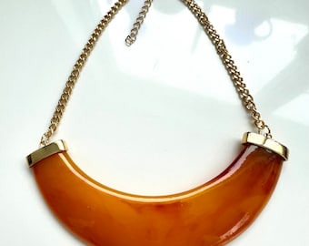 KJL Lucite Bib Necklace, Butterscotch Lucite, Original Box, Pouch and Pamphlet, Vintage Kenneth J Lane Jewelry