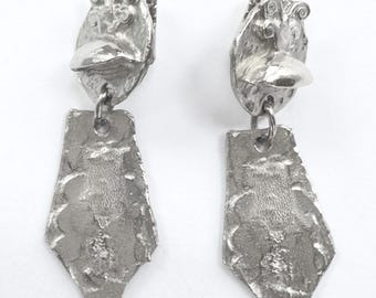 Pendientes colgantes de clip de plata texturizada vintage de Kenneth Lane, joyería modernista de KJL