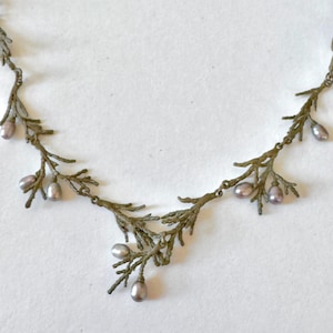 Michael Michaud Necklace, Bronze Twig Necklace with Grey Pearls, 17 Inch, Silver Seasons Contemporary Artisan Nature Jewelry