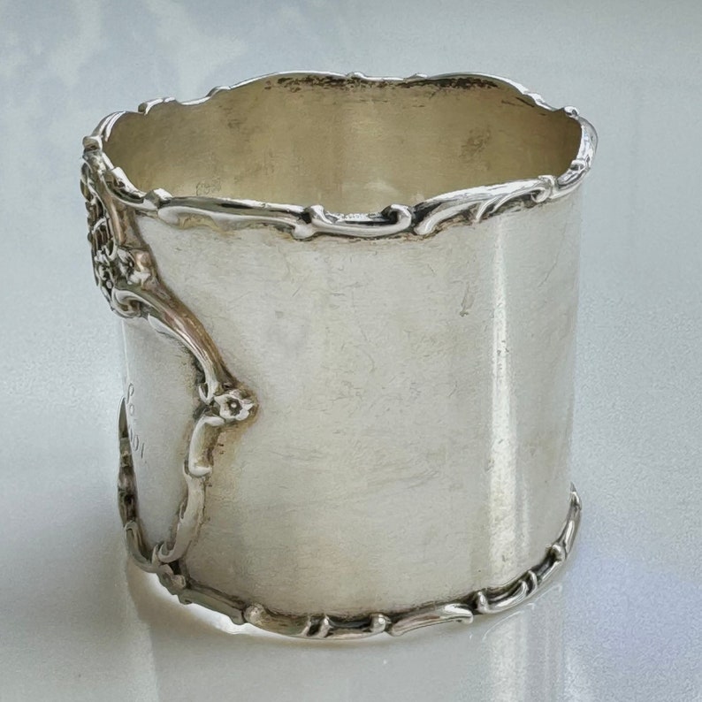 Antique Art Nouveau Sterling Silver Napkin Ring, Sterling Napkin Holder, Engraved 1901, Antique Napkin Rings, Antique Gift image 4