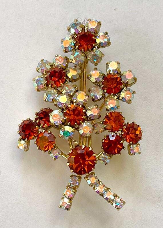 Vintage Rhinestone Brooch, Cognac AB Floral Brooch