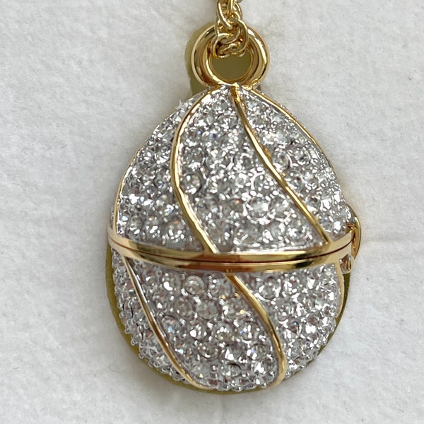 Suzanne Somers Watch Pendant, Rhinestone Egg Pendant,  29" Wheat Chain, New In Box, Needs Battery