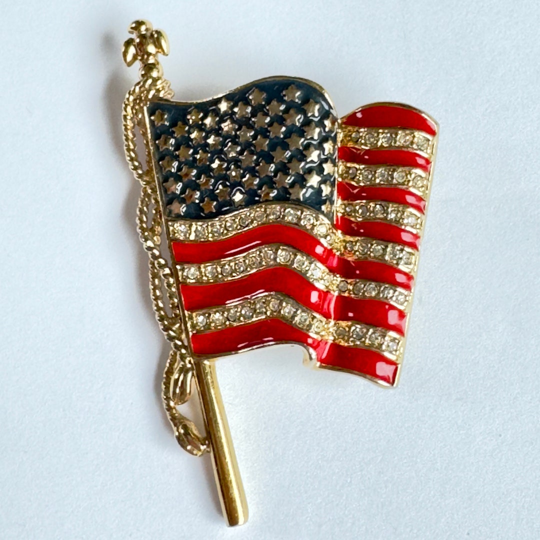 Monet Rhinestone American Flag Brooch, 911 We Will Not Forget, Vintage ...