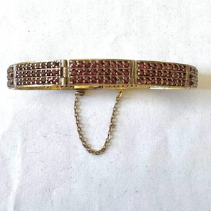 Antique Victorian Bohemian Garnet Panel Bracelet, Gold Filled Bohemian Garnet Bracelet,  Antique Garnet Jewelry, Antique Estate Jewelry