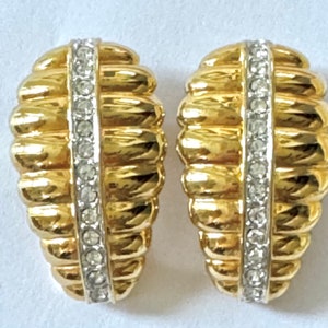 Vintage Nolan Miller Earrings, Gold Rhinestone Clip Earrings, Huggie Earrings, Classic Elegance, Gift for Her
