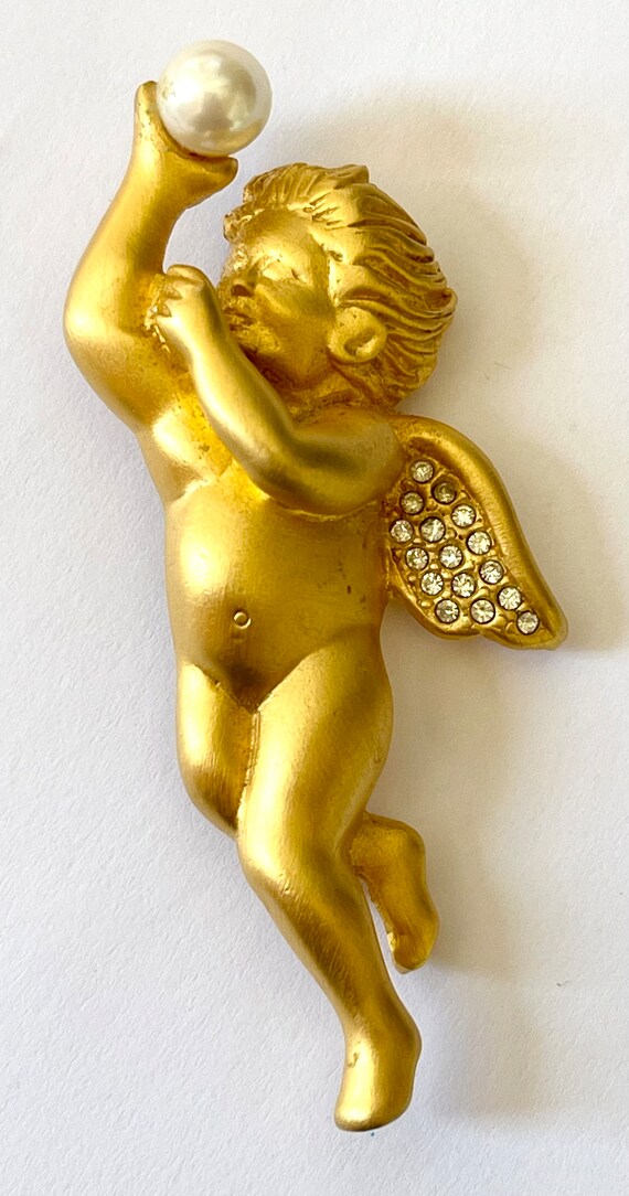 Bob Mackie Cherub Brooch, Rhinestone Cherub Pin, … - image 9