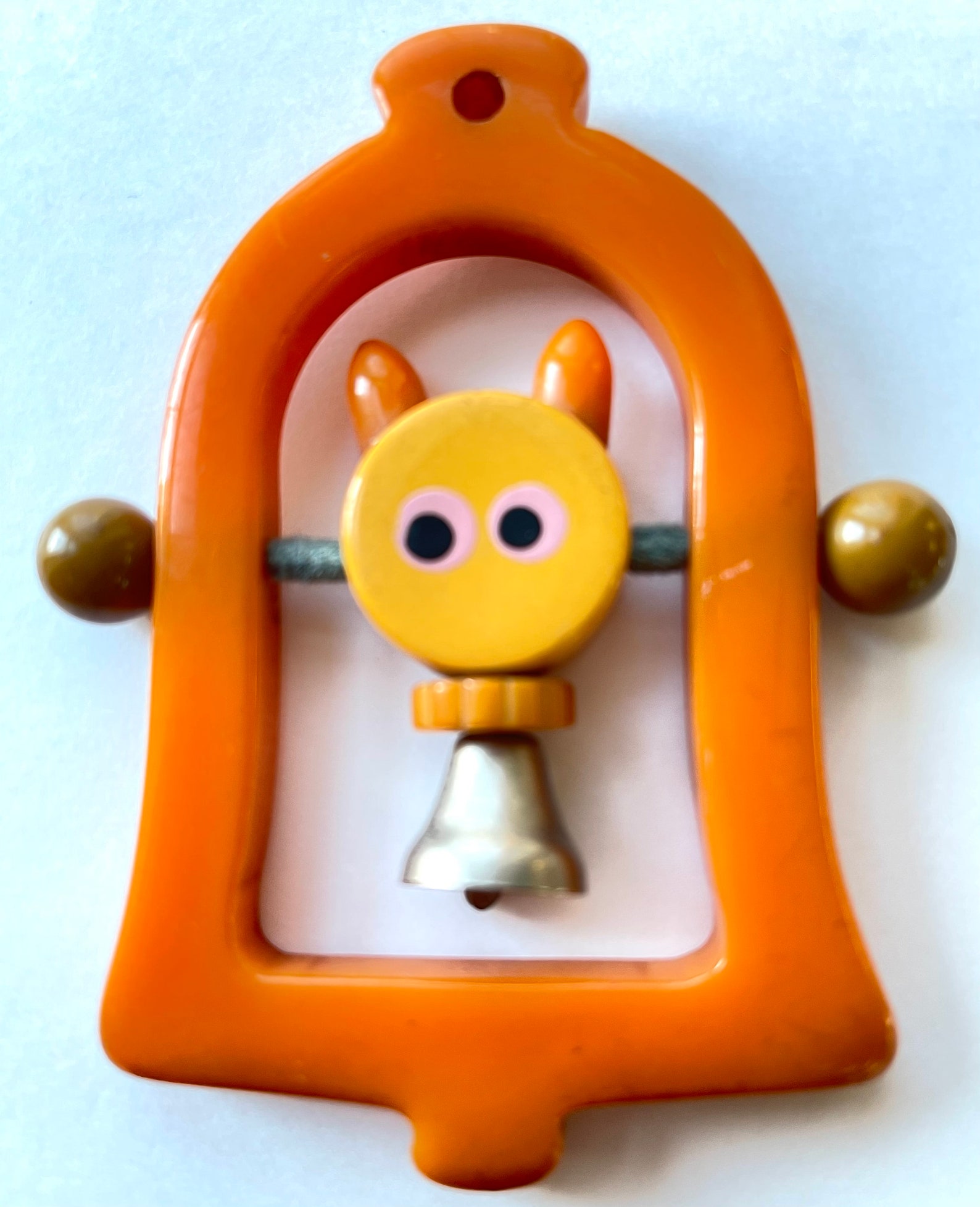 Bakelite Crib Toy Caramel Bakelite Bell With Kitty Baby Bell Etsy