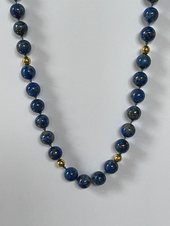 14K Lapis Necklace, Hand Knotted Lapis 14K Beads,… - image 1