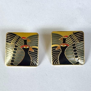 Laurel Burch Moondoves Earrings,  Cloisonne Enamel, Pierced Earrings, Vintage Laurel Burch Jewelry