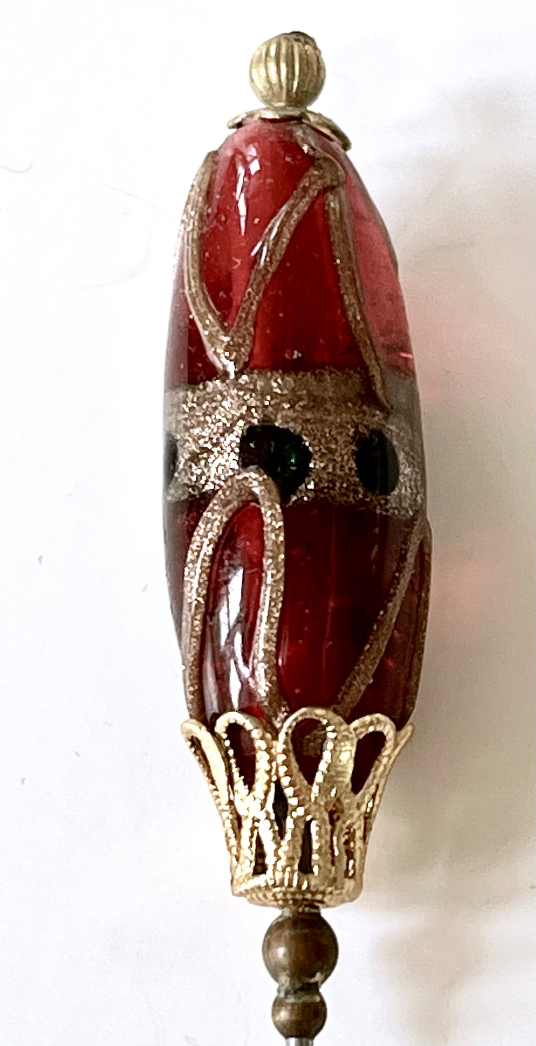 Vintage Murano Hat Pin, Lampwork Stick Pin, Wedding Cake Hat Pin, Red