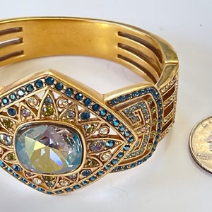 Judith Lieber Art Deco Bracelet, Jeweled Crystal Clamper Bangle, Couture Bracelet, Vintage Designer Jewelry, Gift for Her image 6