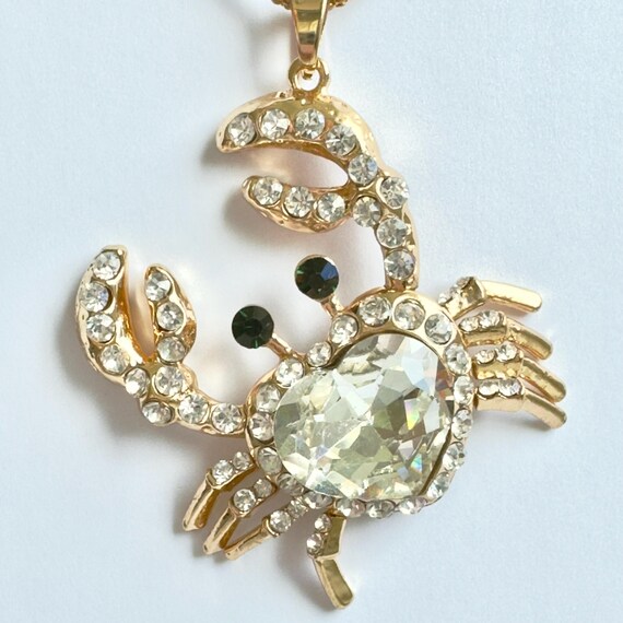 Betsey Johnson Rhinestone Crab Pendant Necklace Gold Clear Crab Necklace Vintage Betsy Johnson Jewelry Gift for Her Etsy