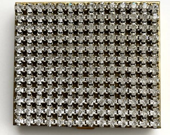 Vintage Rhinestone Compact, Powder Compact, Vanity Purse Mirror, Old Hollywood Glamour