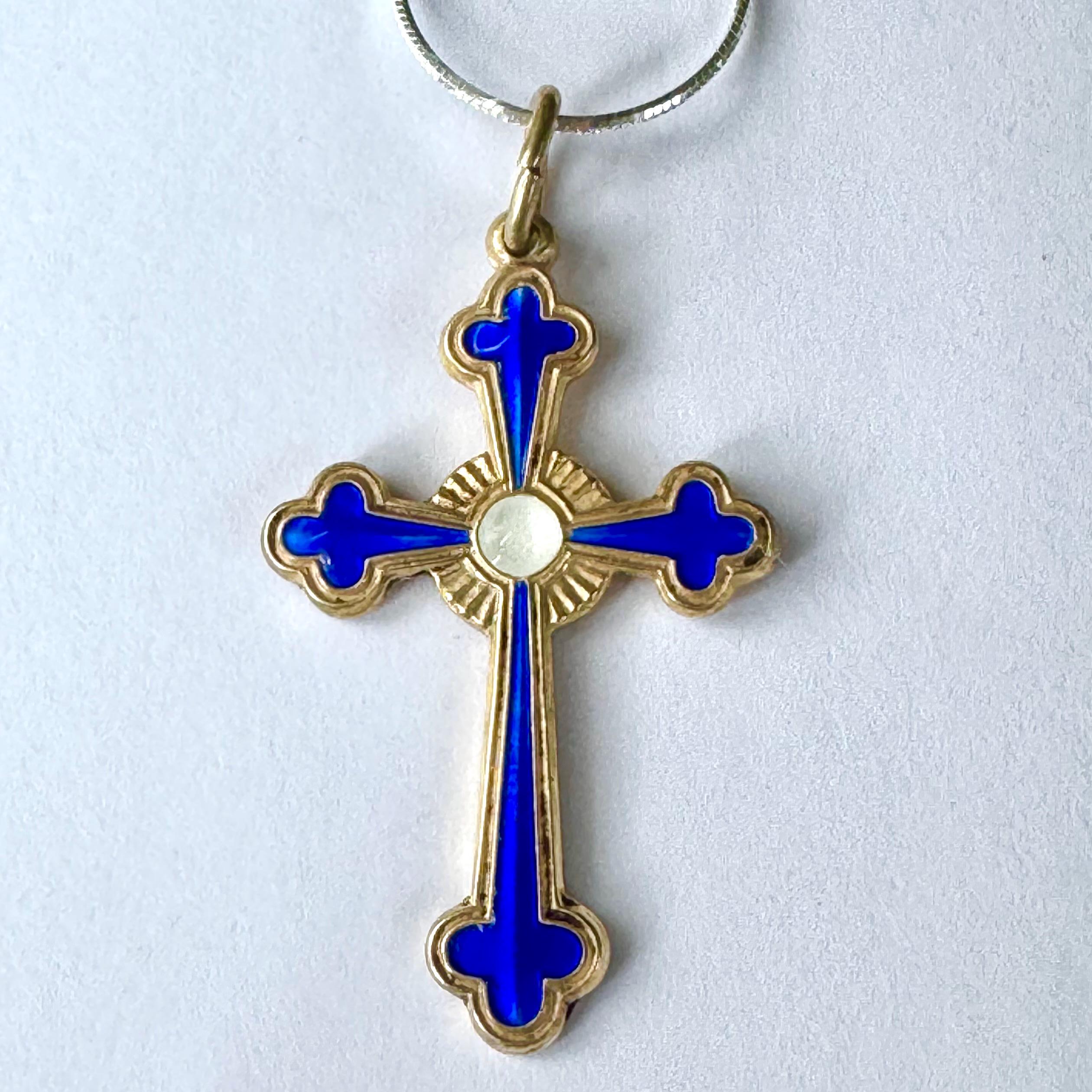 David Andersen Sterling Cross Pendant Necklace, Blue Enamel Cross