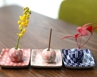 Incense Stick Holder, Handmade Ceramic  Holder with Mino Ware Tray, Made in Gujyo-hachiman,gifu,Japan