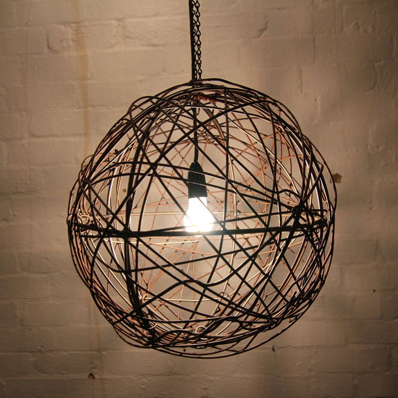 Fence Wire Ball Light fittings / Lamp Shades with shadow effect. Made in Australia from recycled rusted wire. image 1