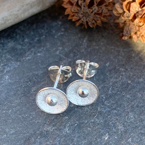 Studs, Argentium Silver stud earrings, round recycled silver stud earrings, texture silver stud earrings handmade by ARC Jewellery UK image 1
