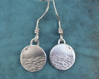 Earrings,Sun Sea Silver Drop Earrings, Dangle Earring, Recycled Silver, Unique, Artisan Beach Jewellery, Handmade Earrings, ARC Jewellery UK