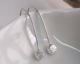 Silver drop earrings, pebble drop earring, hammered silver earrings, dangle earring,silver dangle drop earrings UK, handmade ARC Jewellery