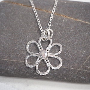 Silver flower pendant, daisy pendant necklace, Argentium silver, hammered silver, wedding jewelry, gift for mum, handmade by ARC Jewellery