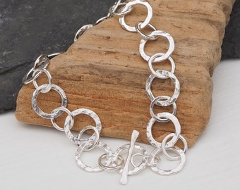 Hammered Bracelet, Argentium silver link bracelet, hammered silver, Round Link Bracelet, Hallmarked bracelet, Handmade by ARC Jewellery UK