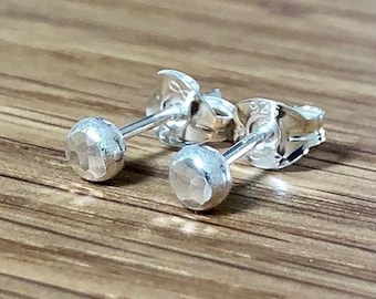 Silver studs, stud earrings, studs, in stock, Argentium silver stud earrings, single or pair, 3, 5 or 7mm, hammered silver studs, unisex, UK