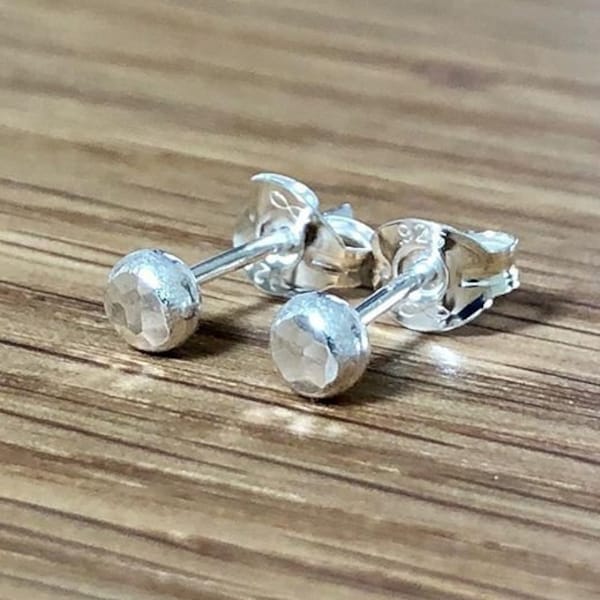 Silver studs, stud earrings, studs, in stock, Argentium silver stud earrings, single or pair, 3, 5 or 7mm, hammered silver studs, unisex, UK