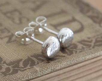 Small Round Silver Studs, Argentium silver hammered stud earrings,  in stock in 3 sizes, single stud or pair, handmade by arc jewellery UK