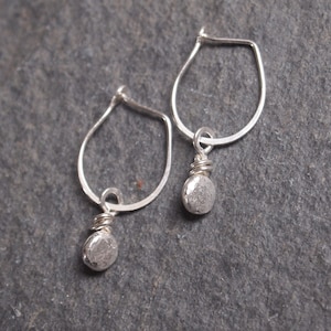 ARC Silver pebble drop earrings, silver drop earrings, argentium silver earrings, hammered silver, handmade, silver, jewelry, ARC Jewellery