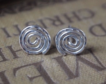 silver stud earrings, studs, silver studs, spiral silver earrings, handmade jewelry, Argentium silver earrings, handmade silver jewellery