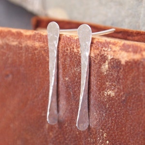 Silver bar stud earrings, minimalist silver studs, forged rod studs, handmade by arc jewellery UK