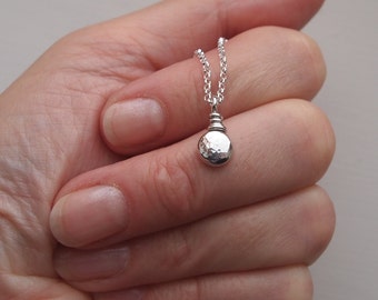 Silver pendant, necklace for her, dainty silver pebble pendant, hammered silver, chain length options available, handmade ARC jewellery uk