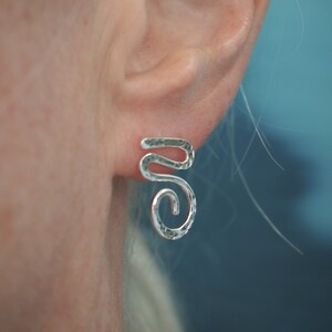 Spiral silver studs earrings, Argentium silver stud earrings, zigzag spiral stud, silver jewelry, hammered silver, handmade ARC Jewellery UK image 5