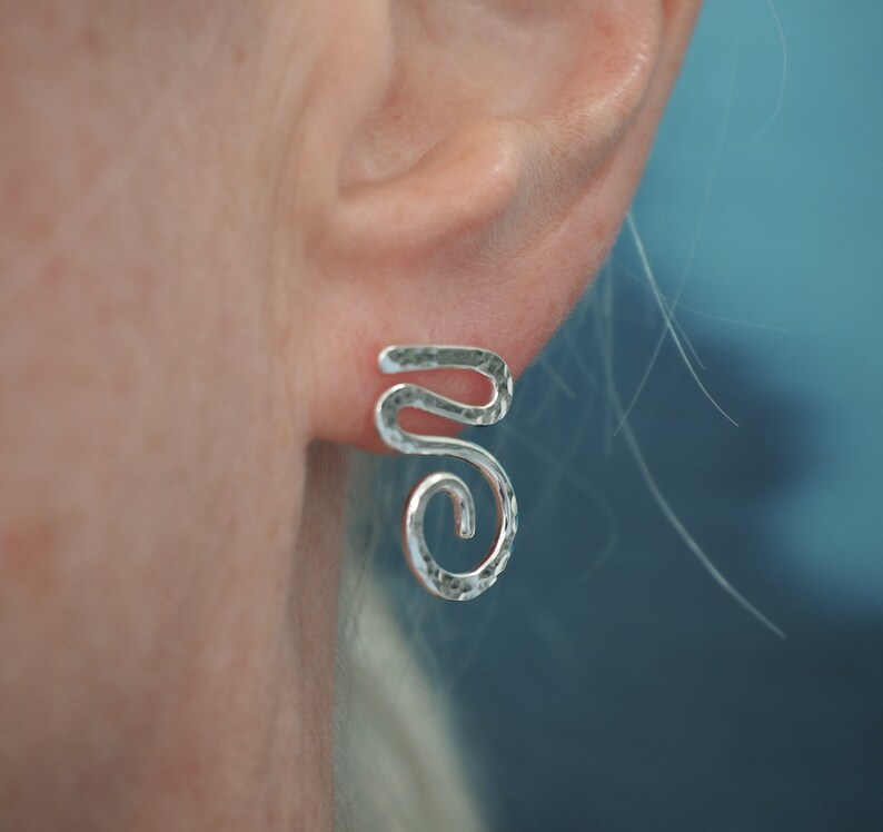 Spiral silver studs earrings, Argentium silver stud earrings, zigzag spiral stud, silver jewelry, hammered silver, handmade ARC Jewellery UK image 5