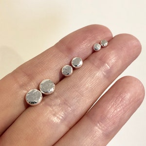 Silver stud earrings, argentium silver studs, hammered texture, 3 sizes in stock, 3mm, 5mm and 7mm, handmade by arc jewellery uk